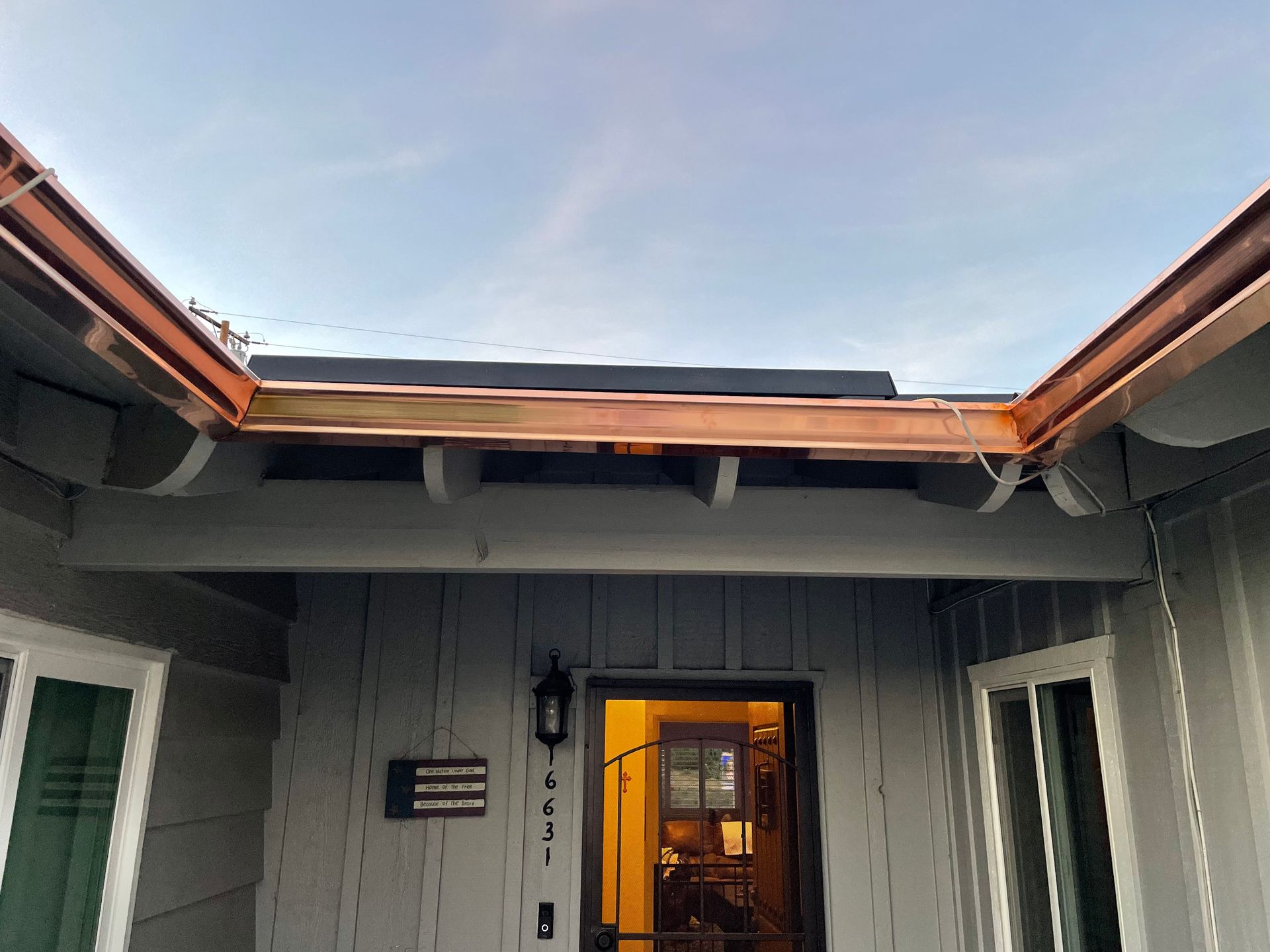 Copper gutter installation completed view